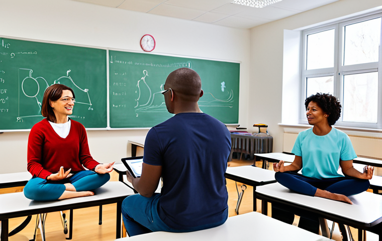 Neuroplasticity & Learning**

A diverse group of adults in a brightly lit classroom, fully clothed, participating in various activities like playing musical instruments, learning a language on tablets, and doing yoga. Background shows brain scans and diagrams illustrating neural connections.  Focus on engagement and active learning. Safe for work, appropriate content, modest attire, professional, perfect anatomy, correct proportions, well-formed hands, proper finger count, natural body proportions.

**