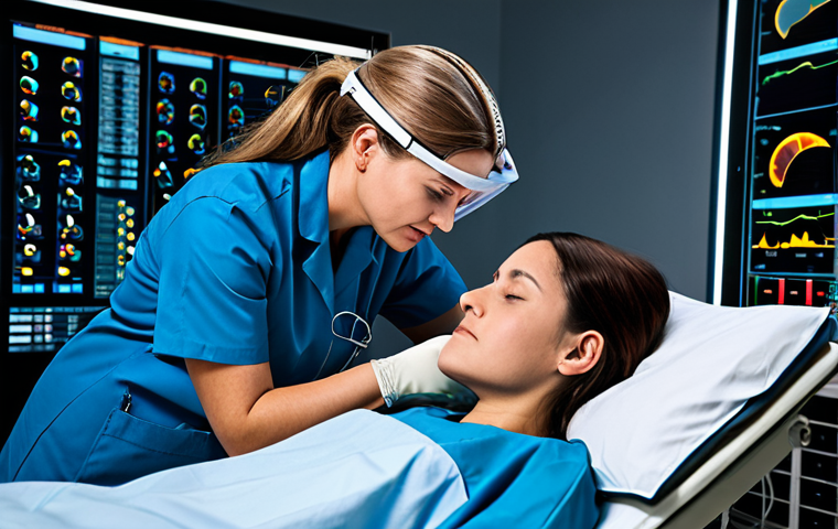 Sleep Lab Technician**

A professional sleep lab technician in a fully clothed uniform, adjusting EEG sensors on a patient's head in a dimly lit sleep lab, appropriate content, safe for work, perfect anatomy, natural proportions, clinical setting, high quality, professional photography.

**