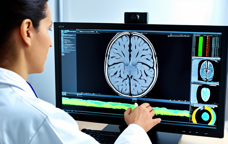 뇌파 모니터링의 사회적 영향 - Brain Monitoring Technology**

"A doctor examining a brain scan image (fMRI or EEG visualization) on...