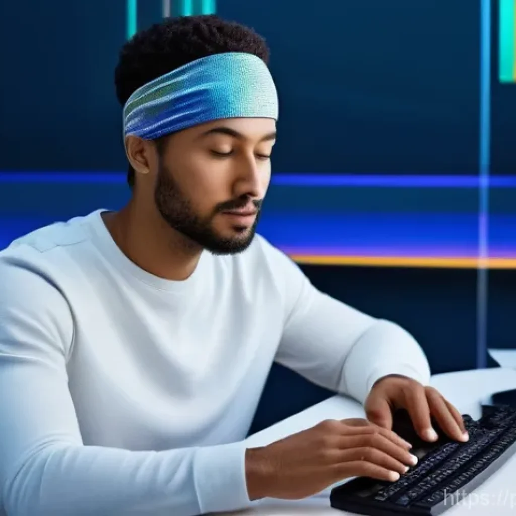 뇌파 기술의 연구 동향 - **Prompt:** A focused individual, appearing to be in their late 20s or early 30s, is seated at a bri...